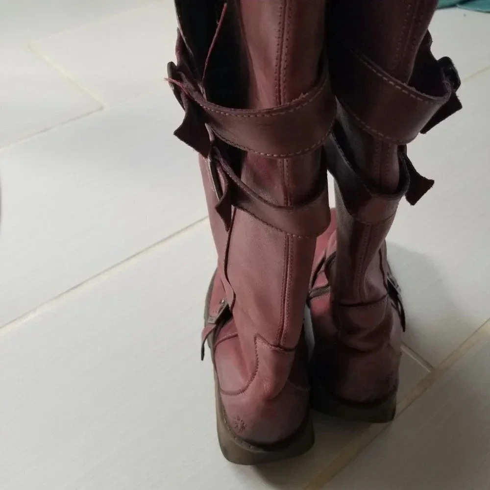 Fly London Mes 2 Petrol Leather Low Wedge Calf Boots Purple 37 - Picture 15 of 15